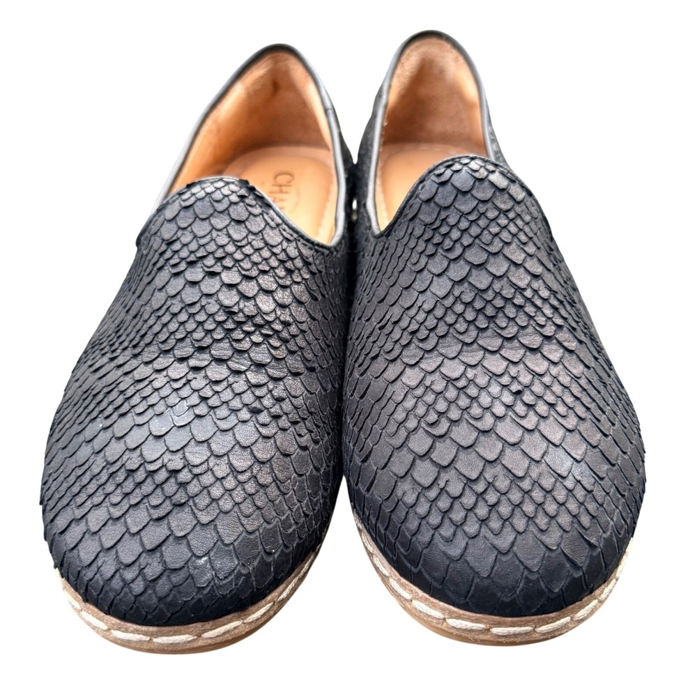Charix Black Python Embossed Leather Loafers Artisan Handmade Slip On Shoes 40